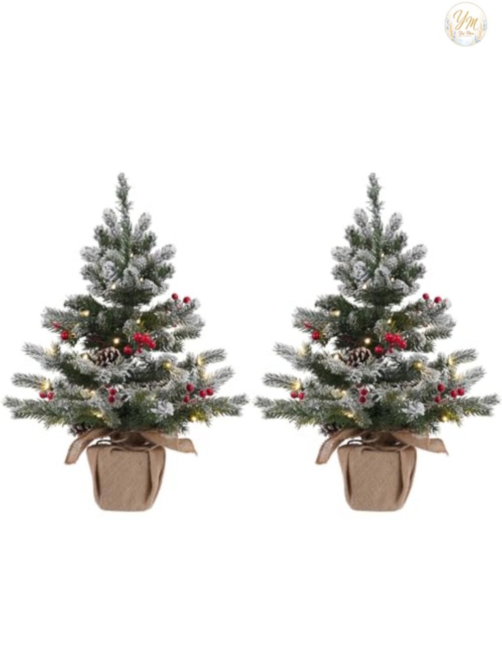 Pre-lit Snowy Mini Christmas Tree 24in Tabletop Flocked with LED Lights